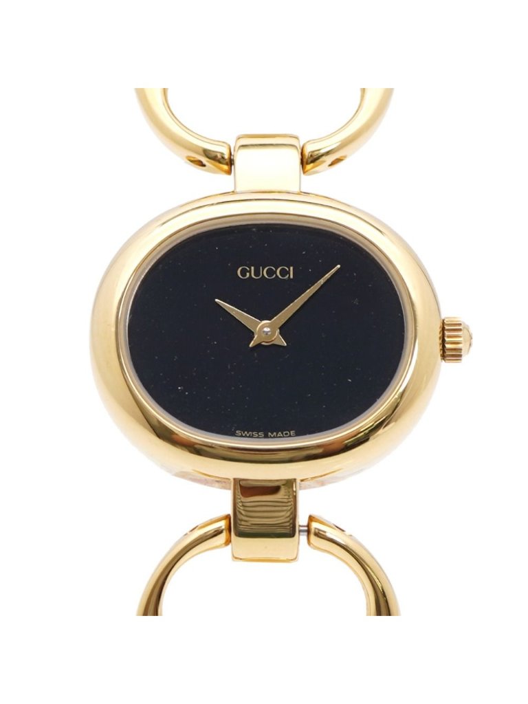 Gucci Quartz Watch Stainless Steel Black Gold Dial